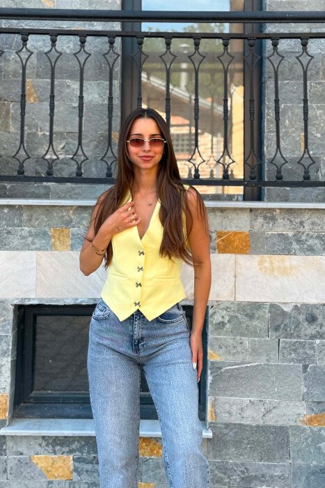 ONE COLOR BOW DETAIL BUTTONS WOMAN VEST YELLOW/E VERDHE - 5