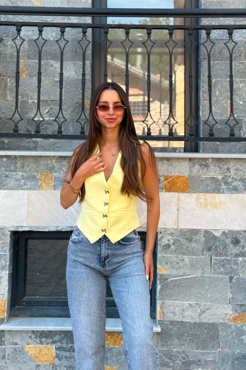 ONE COLOR BOW DETAIL BUTTONS WOMAN VEST YELLOW/E VERDHE - 5