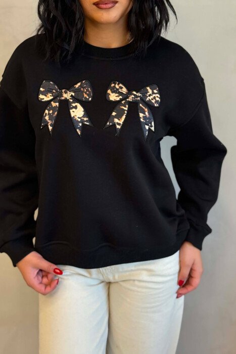 ONE COLOR BOW DETAILS FLUFFY WOMAN SWEATSHIRT BLACK/ E ZEZE - 2
