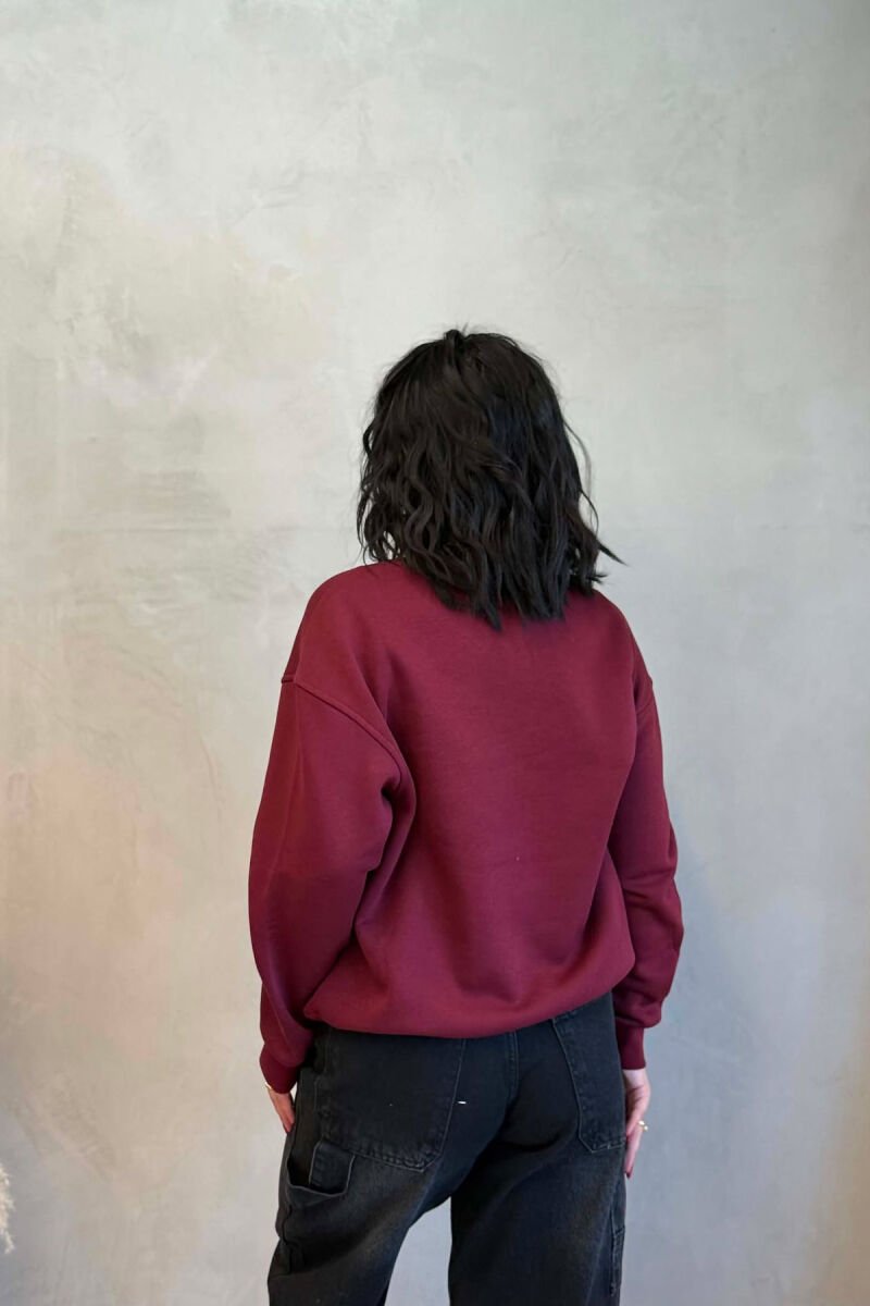 ONE COLOR BOW DETAILS FLUFFY WOMAN SWEATSHIRT BURGUNDY/VISHNJE - 5