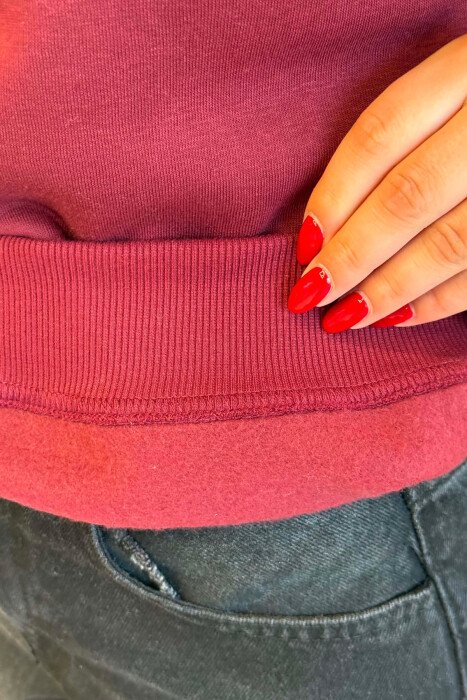 ONE COLOR BOW DETAILS FLUFFY WOMAN SWEATSHIRT BURGUNDY/VISHNJE - 6