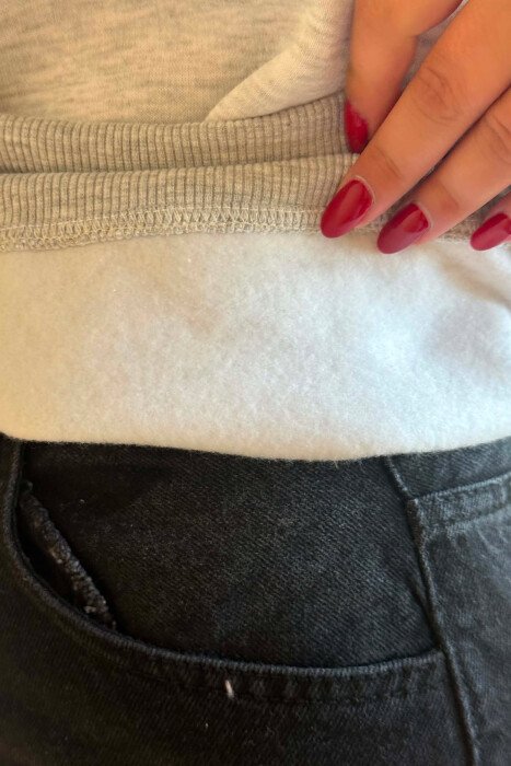 ONE COLOR BOW DETAILS FLUFFY WOMAN SWEATSHIRT LIGHT GREY/GZ - 2