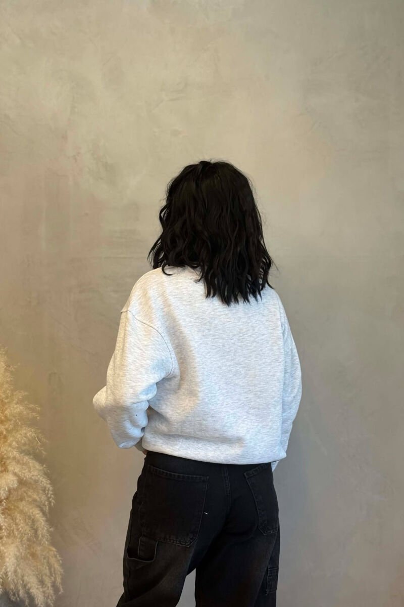 ONE COLOR BOW DETAILS FLUFFY WOMAN SWEATSHIRT LIGHT GREY/GZ - 3