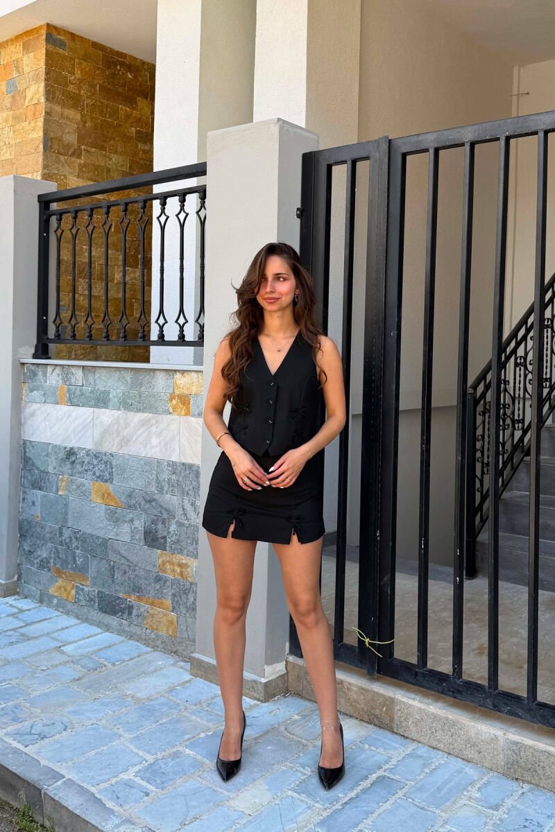 ONE COLOR BOW DETAILS VEST + SKORTS WOMAN SET BLACK/ E ZEZE - 5