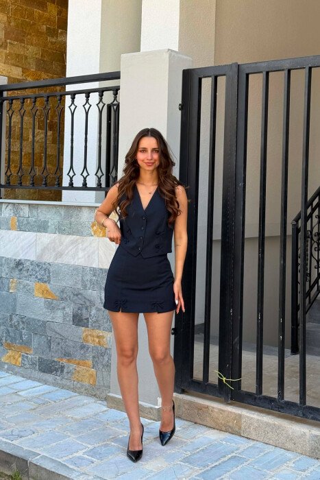 ONE COLOR BOW DETAILS VEST + SKORTS WOMAN SET BLUE/BLU 