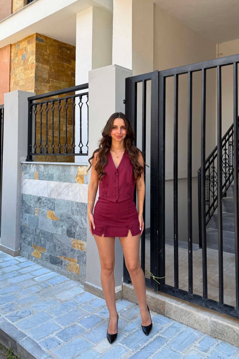 ONE COLOR BOW DETAILS VEST + SKORTS WOMAN SET BURGUNDY/VISHNJE - 1