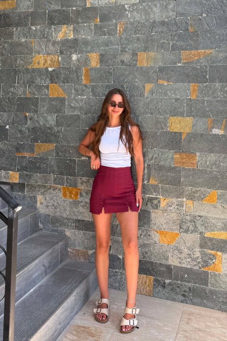 ONE COLOR BOW DETAILS WOMAN SKORTS BURGUNDY/VISHNJE - 1