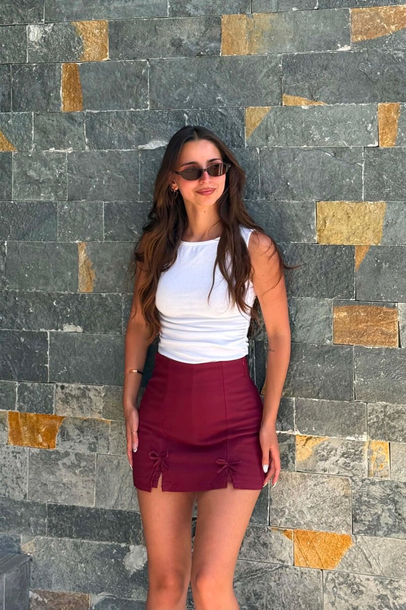 ONE COLOR BOW DETAILS WOMAN SKORTS BURGUNDY/VISHNJE - 3