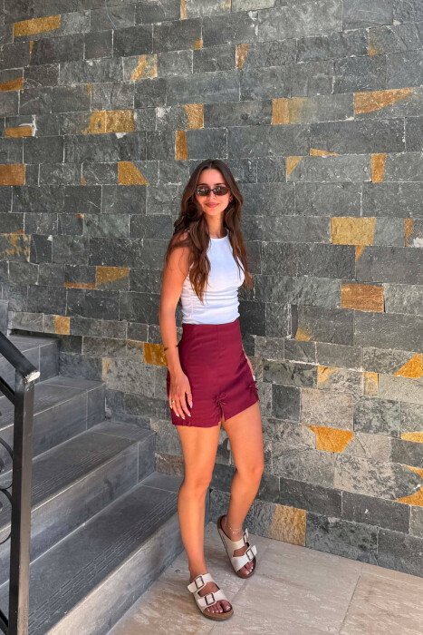 ONE COLOR BOW DETAILS WOMAN SKORTS BURGUNDY/VISHNJE - 4