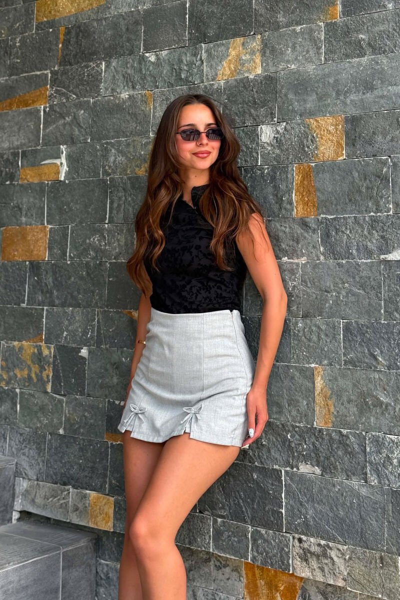 ONE COLOR BOW DETAILS WOMAN SKORTS LIGHT GREY/GZ - 3