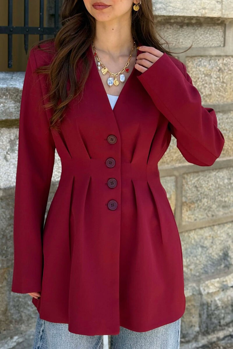 ONE COLOR BUTONED WOMAN JACKET BURGUNDY/VISHNJE - 2