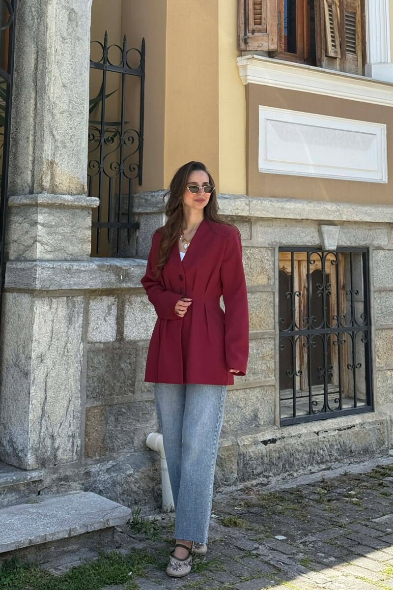 ONE COLOR BUTONED WOMAN JACKET BURGUNDY/VISHNJE - 4