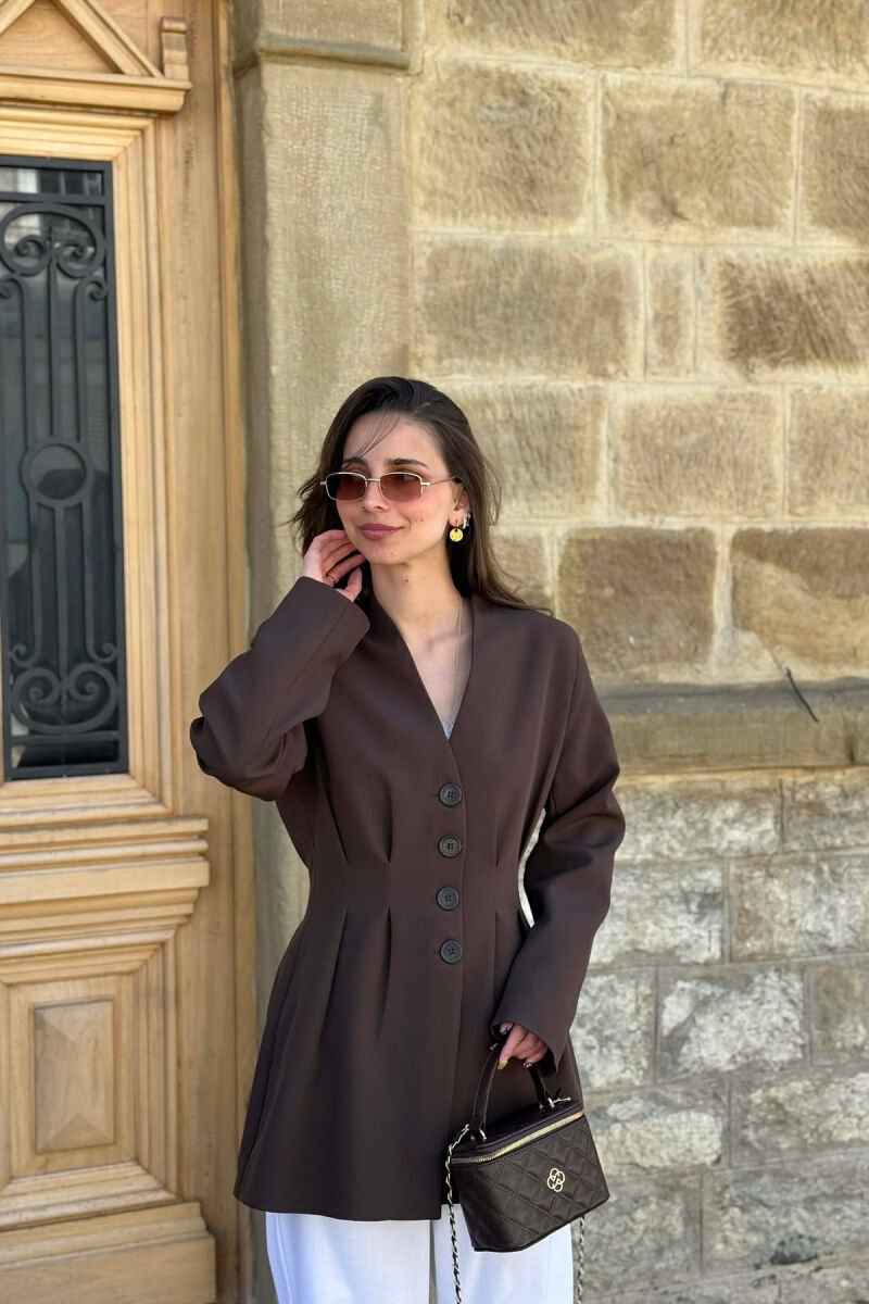 ONE COLOR BUTONED WOMAN JACKET CHOCOLATE/COKOLLATE - 1