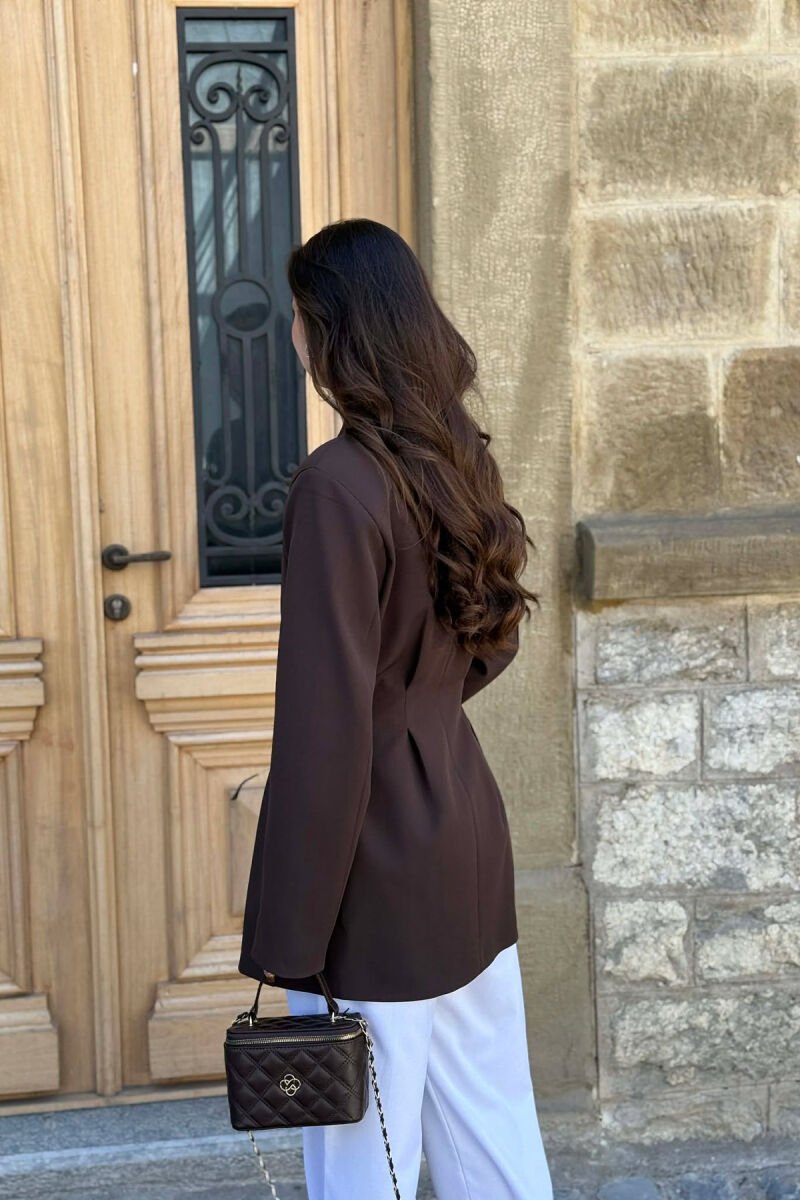 ONE COLOR BUTONED WOMAN JACKET CHOCOLATE/COKOLLATE - 3