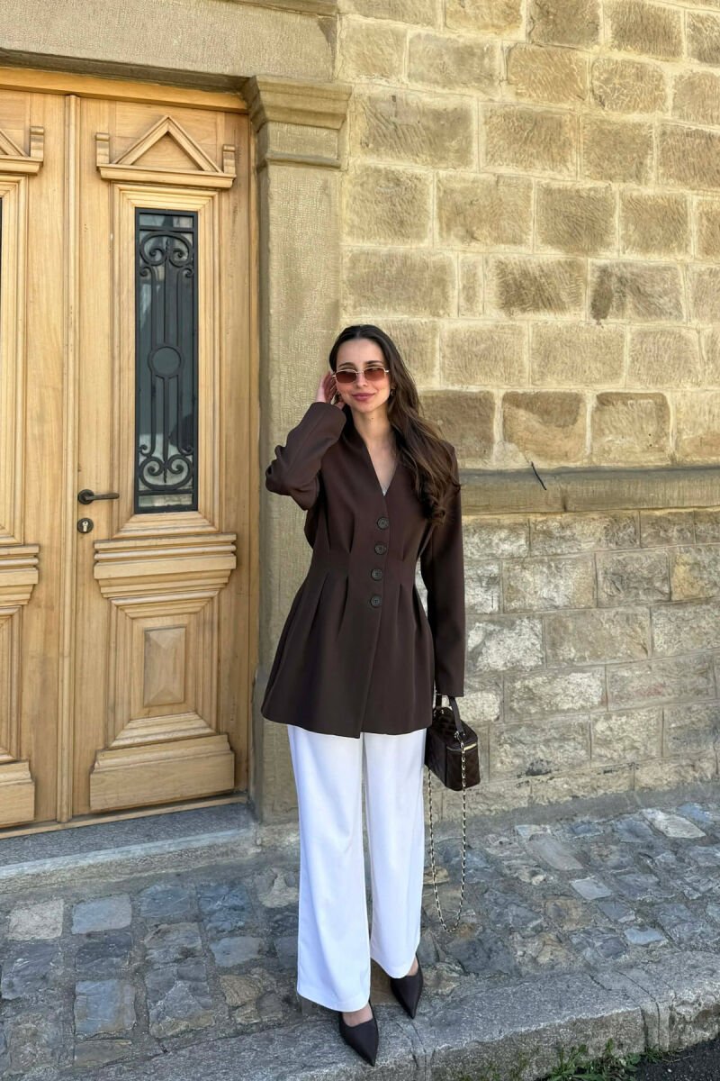 ONE COLOR BUTONED WOMAN JACKET CHOCOLATE/COKOLLATE - 4