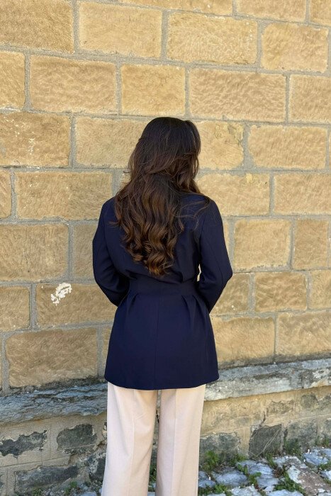 ONE COLOR BUTONED WOMAN JACKET DARK BLUE/BEE - 2