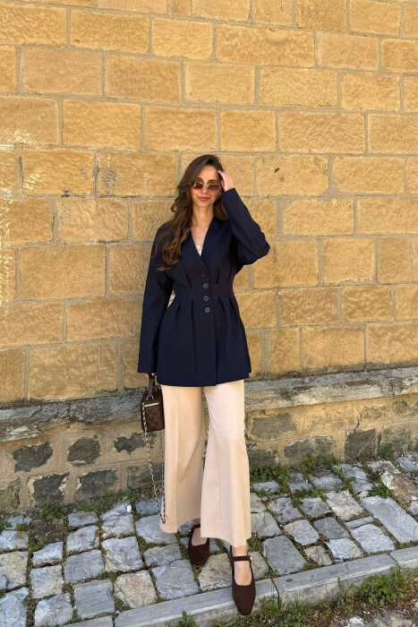 ONE COLOR BUTONED WOMAN JACKET DARK BLUE/BEE - 3