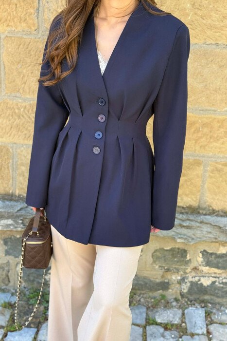 ONE COLOR BUTONED WOMAN JACKET DARK BLUE/BEE - 4