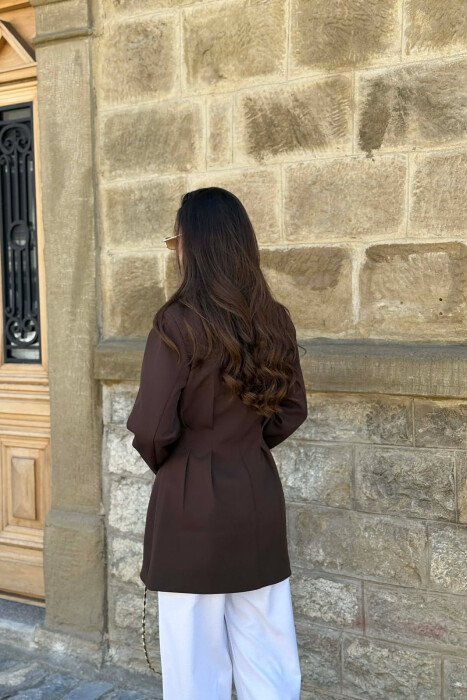 ONE COLOR BUTONED WOMAN JACKET DARK BROWN/KAE - 2