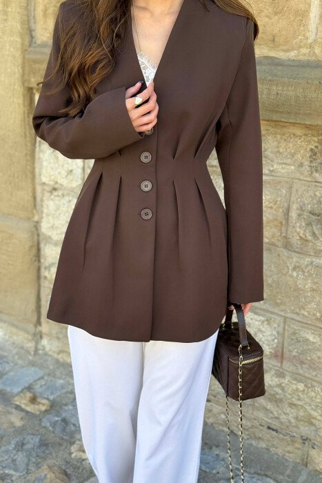 ONE COLOR BUTONED WOMAN JACKET DARK BROWN/KAE - 4
