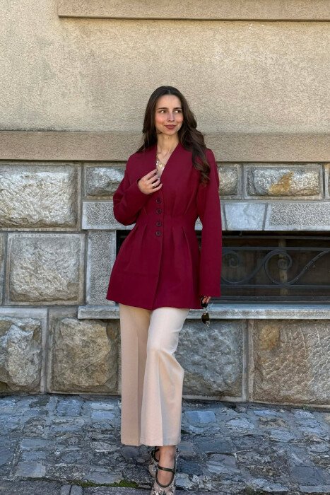 ONE COLOR BUTONED WOMAN JACKET DARK BURGUNDY/VISHNJE E ERRET - 2
