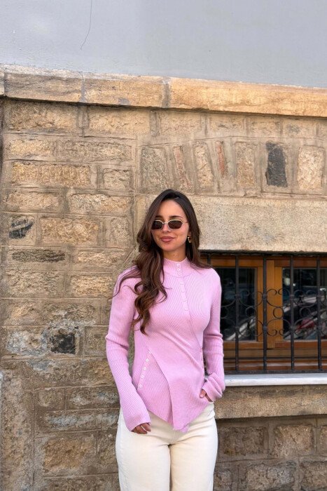 ONE COLOR BUTTON DETAIL WOMAN SWEATER PINK/ROZE 