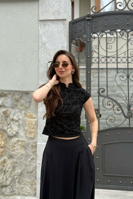 ONE COLOR BUTTON DETAILS WOMAN TANK TOP BLACK/ E ZEZE 