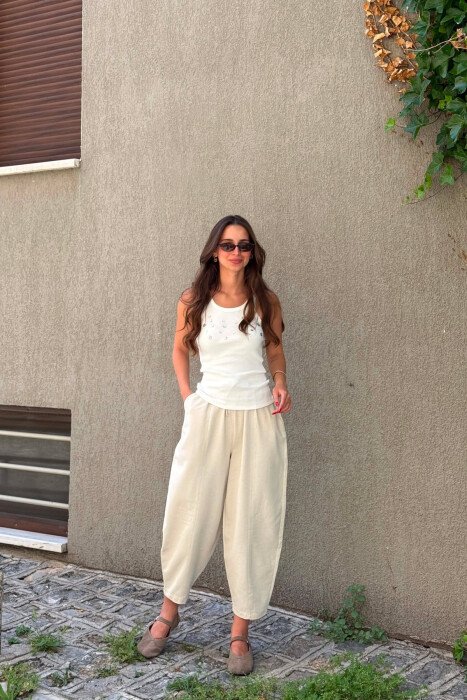 ONE COLOR BUTTON DETAILS WOMAN TANK TOP WHITE-E BARDHE - 4