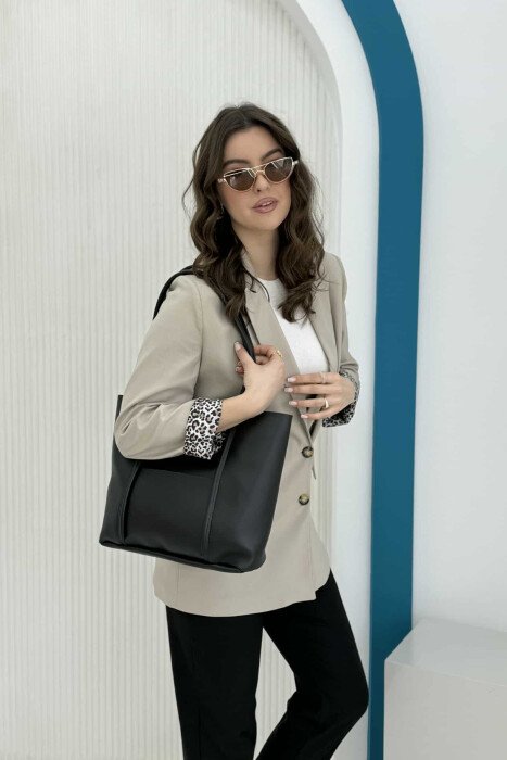 ONE COLOR BUTTON LEATHER WOMEN BAG BLACK/ E ZEZE - 4