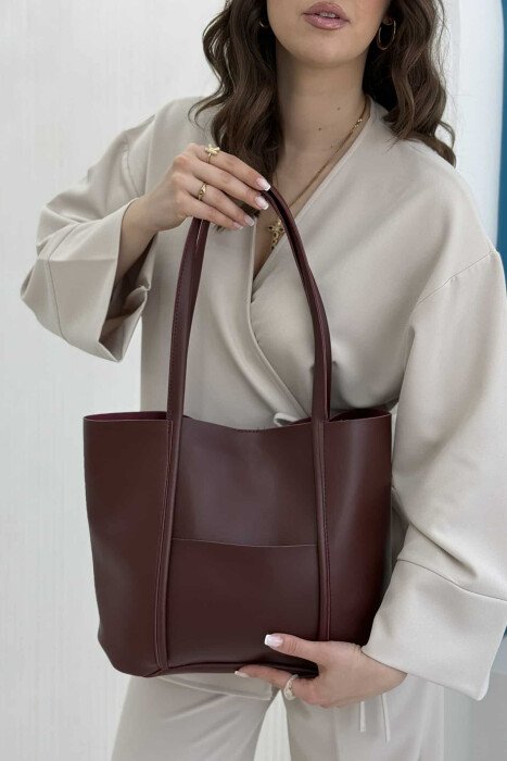 ONE COLOR BUTTON LEATHER WOMEN BAG BURGUNDY/VISHNJE - 1