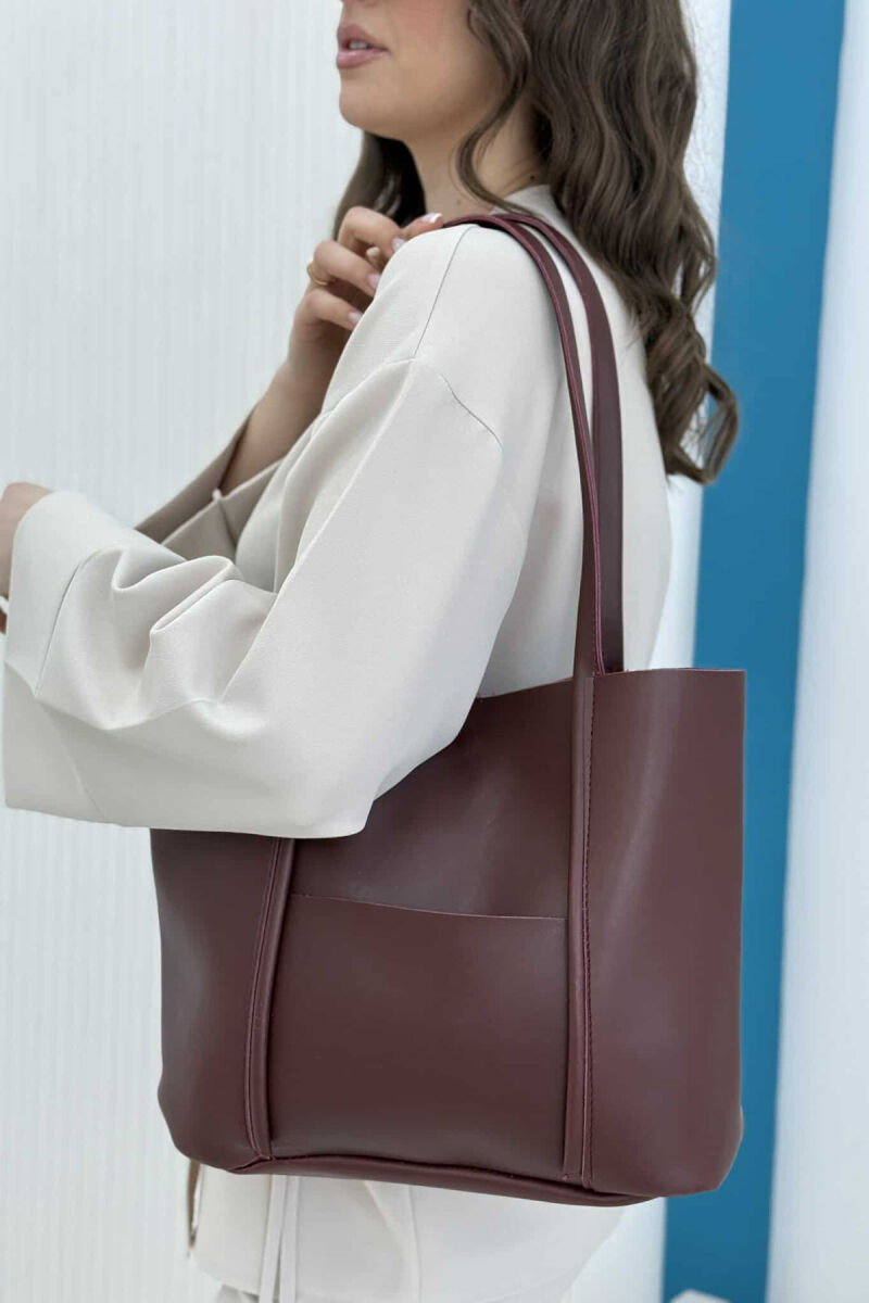 ONE COLOR BUTTON LEATHER WOMEN BAG BURGUNDY/VISHNJE - 2