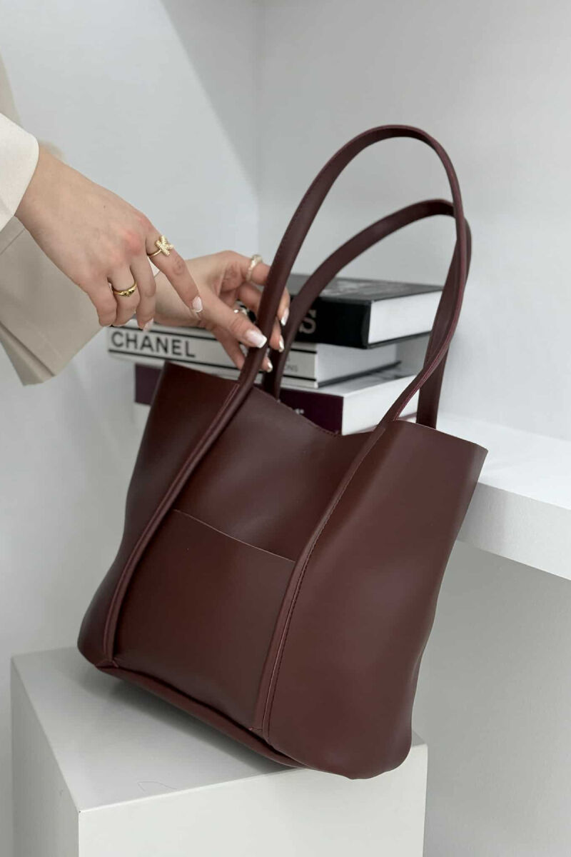 ONE COLOR BUTTON LEATHER WOMEN BAG BURGUNDY/VISHNJE - 3