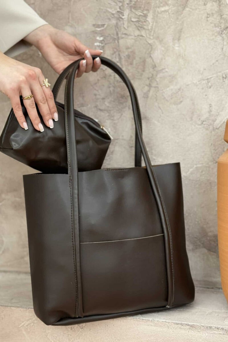 ONE COLOR BUTTON LEATHER WOMEN BAG DARK BROWN/KAE - 2