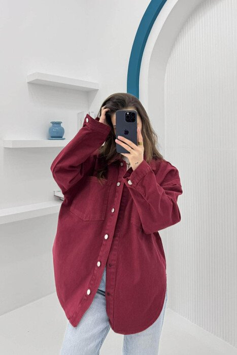 ONE COLOR BUTTON WOMEN DENIM JACKET BURGUNDY/VISHNJE 
