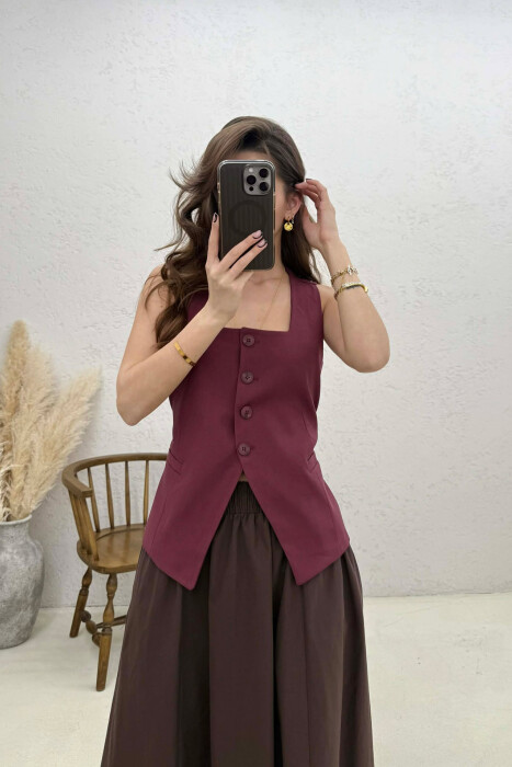 ONE COLOR BUTTON WOMEN VEST BURGUNDY/VISHNJE 