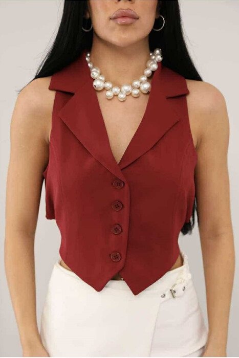 ONE COLOR BUTTON WOMEN VEST BURGUNDY/VISHNJE - 1