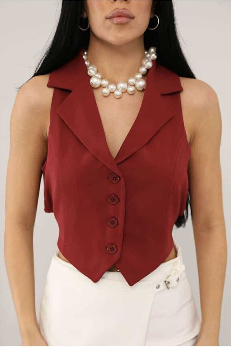 ONE COLOR BUTTON WOMEN VEST BURGUNDY/VISHNJE - 1