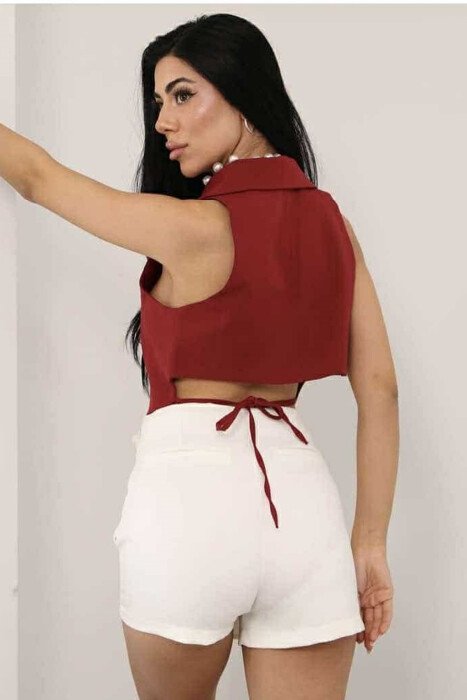 ONE COLOR BUTTON WOMEN VEST BURGUNDY/VISHNJE - 2