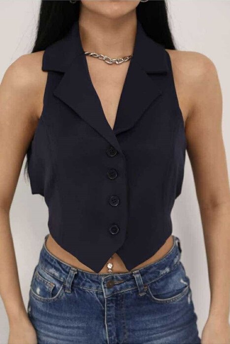 ONE COLOR BUTTON WOMEN VEST DARK BLUE/BEE - 1