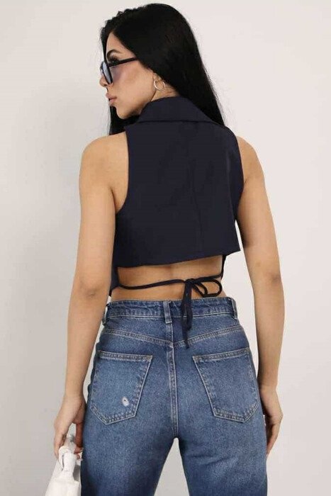 ONE COLOR BUTTON WOMEN VEST DARK BLUE/BEE - 2