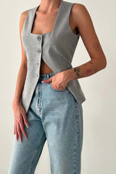 JELEK NJË NGJYRËSH ME BUTONA PËR FEMRA NË NGJYRE GRI TE ZBARDHUR - KLAUDIO FASHION