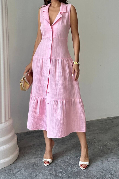 ONE COLOR BUTTONED LONG WOMAN DRESS PINK/ROZE - 2