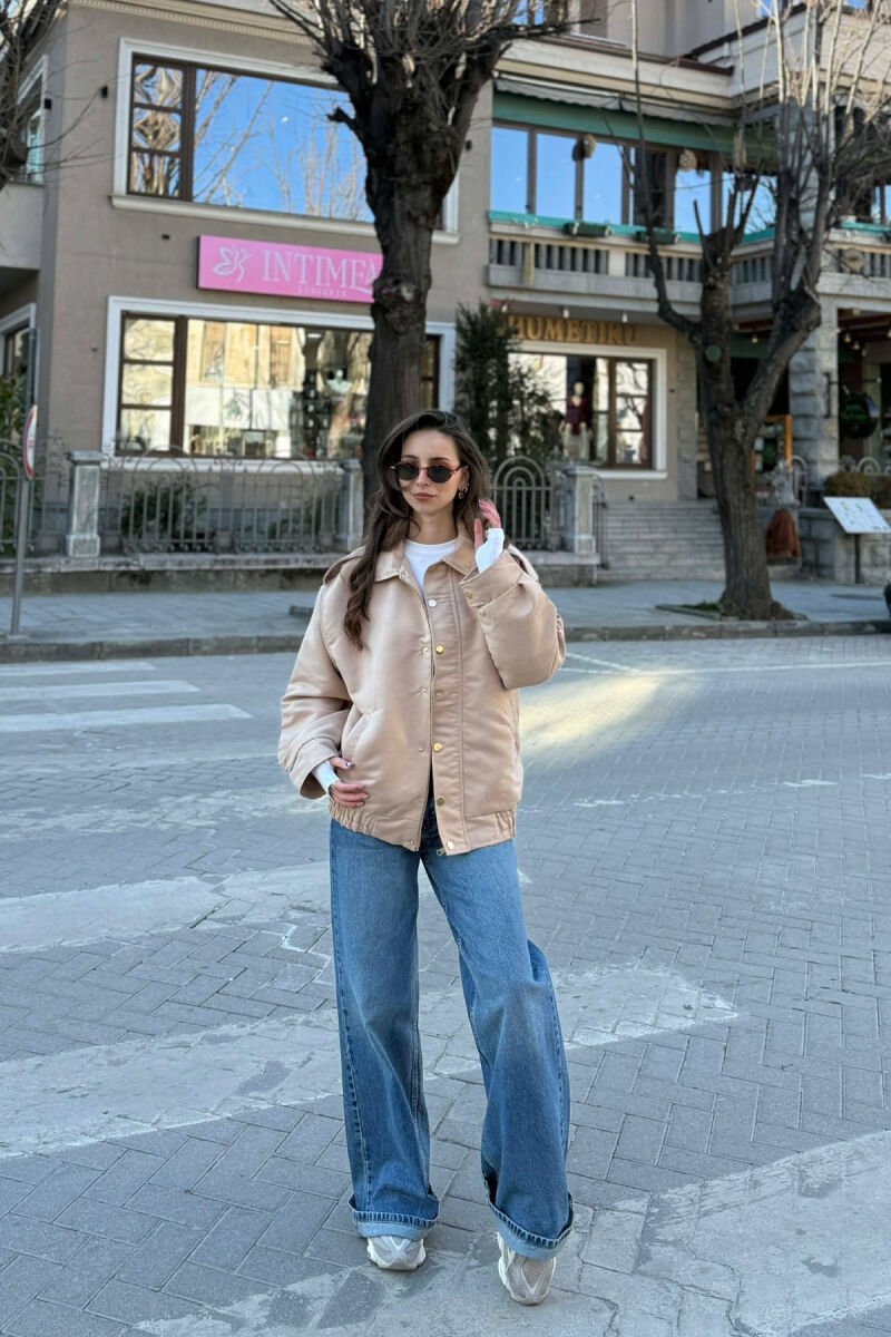 ONE COLOR BUTTONED AND ZIPPER WOMEN JACKET BEIGE/BEZHE - 2