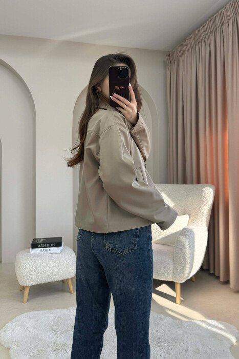 ONE COLOR BUTTONED CROPPED WOMAN COAT BEIGE/BEZHE - 4