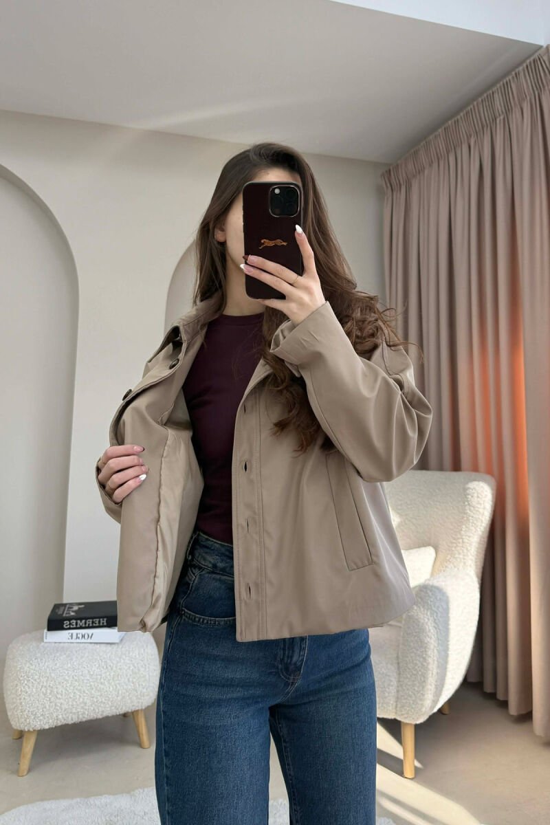 ONE COLOR BUTTONED CROPPED WOMAN COAT BEIGE/BEZHE - 3