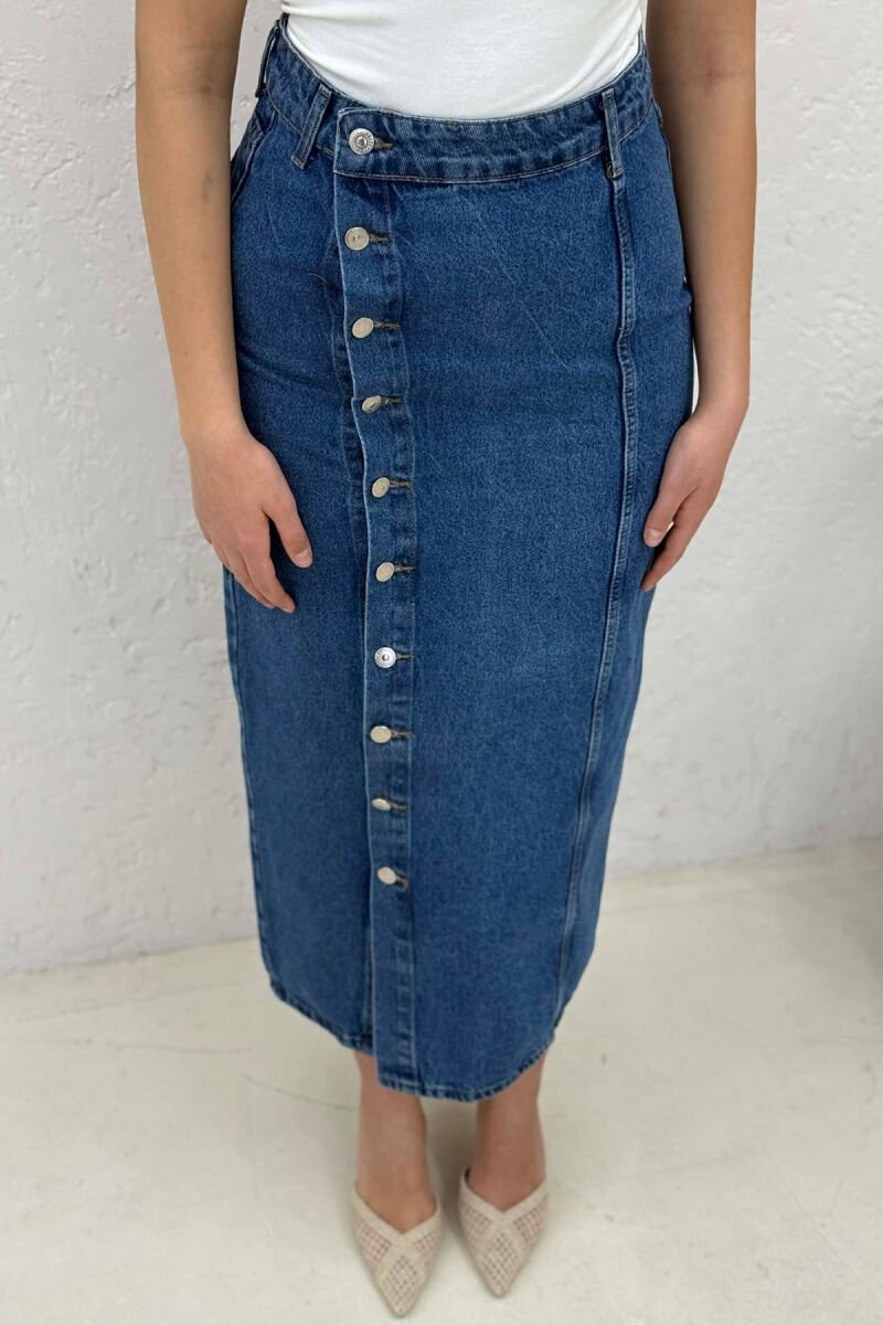 ONE COLOR BUTTONED DENIM WOMEN SKIRT BLUE/BLU - 3