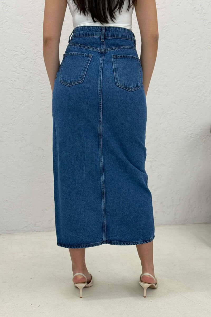 ONE COLOR BUTTONED DENIM WOMEN SKIRT BLUE/BLU - 6