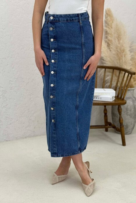 ONE COLOR BUTTONED DENIM WOMEN SKIRT BLUE/BLU - 7