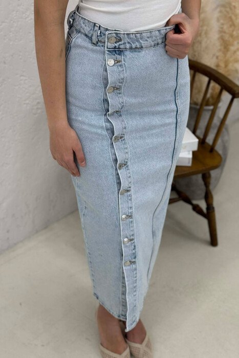 ONE COLOR BUTTONED DENIM WOMEN SKIRT LIGHTBLUE/BZ - 3