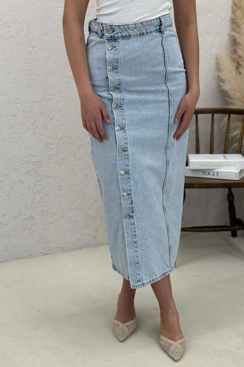ONE COLOR BUTTONED DENIM WOMEN SKIRT LIGHTBLUE/BZ - 6